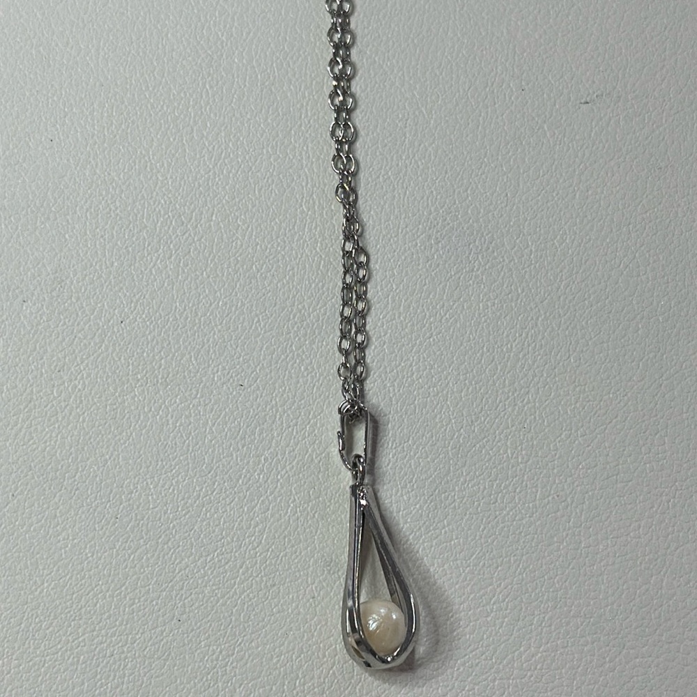 🍄Stirling silver rope chain with petal tear drop pendant, with pearl